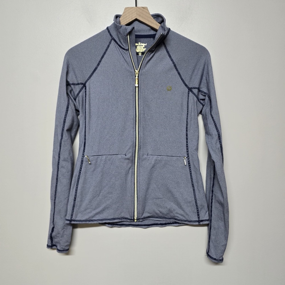 LILLY PULITZER KAPRI Luxletic Zip Up Jacket NAVY Feeder Stripe Size SMALL EUC!